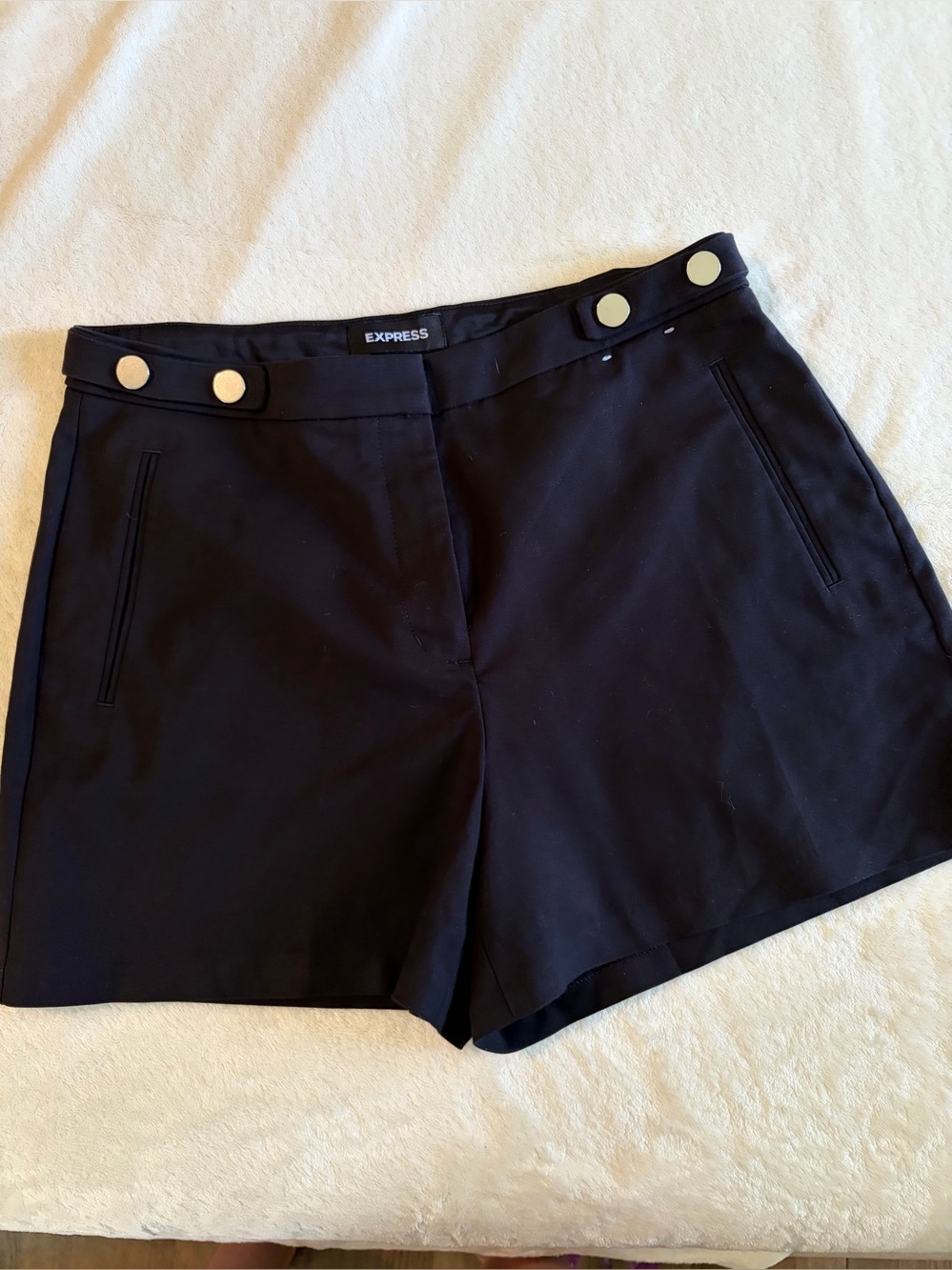 Express Black High-Waist Shorts with side belt Buttons